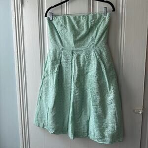J. Crew Mini Dress Womens 6 Mint Green Gauze Cotton Strapless Preppy Lined